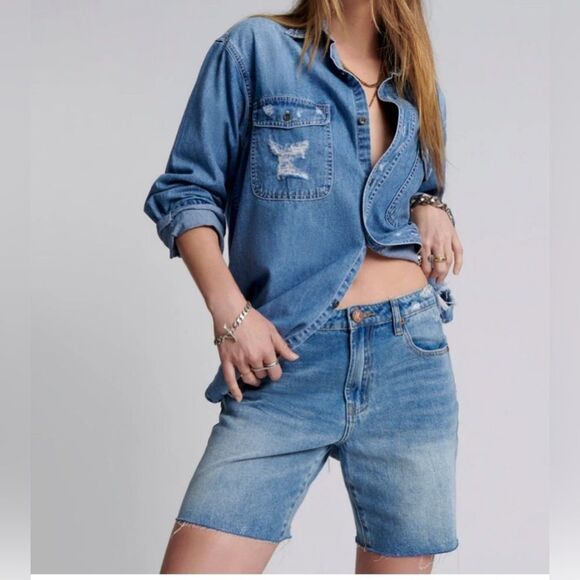 One Teaspoon Free People Jacksons Mid Waist Wide Leg Denim 90’s Shorts 33 NWT - Picture 3 of 13